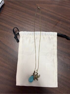 Gold-Tone Necklace with Turquoise Bead and Starfish Charm